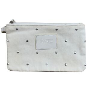 Victoria's Secret PINK Clutch White Canvas Studded Handheld Zipper Cosmetic Bag